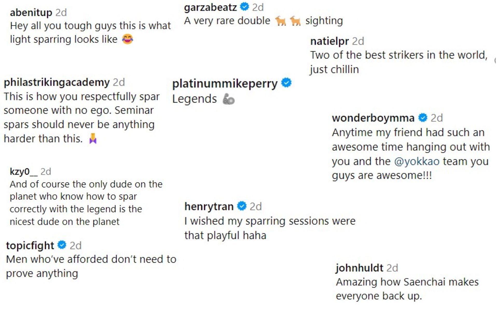 Screenshot of fan reactions to Thompson sparring with Saenchai